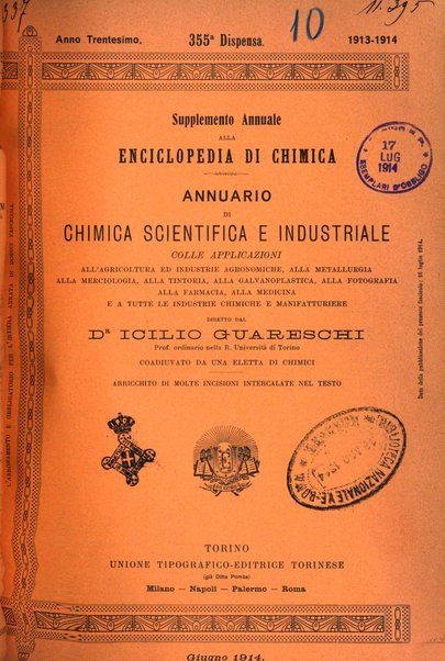 Supplemento annuale alla Enciclopedia di chimica scientifica e industriale colle applicazioni all'agricoltura ed industrie agronomiche ...