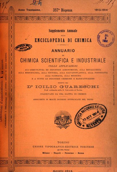 Supplemento annuale alla Enciclopedia di chimica scientifica e industriale colle applicazioni all'agricoltura ed industrie agronomiche ...