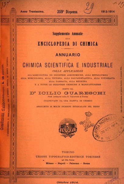 Supplemento annuale alla Enciclopedia di chimica scientifica e industriale colle applicazioni all'agricoltura ed industrie agronomiche ...