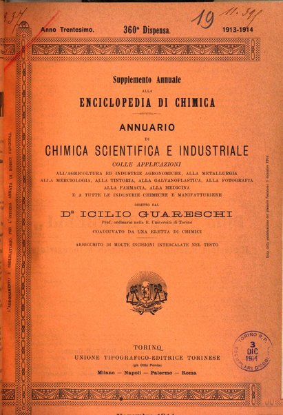 Supplemento annuale alla Enciclopedia di chimica scientifica e industriale colle applicazioni all'agricoltura ed industrie agronomiche ...