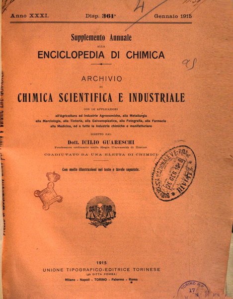 Supplemento annuale alla Enciclopedia di chimica scientifica e industriale colle applicazioni all'agricoltura ed industrie agronomiche ...