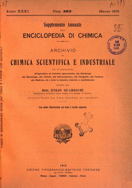 Supplemento annuale alla Enciclopedia di chimica scientifica e industriale colle applicazioni all'agricoltura ed industrie agronomiche ...