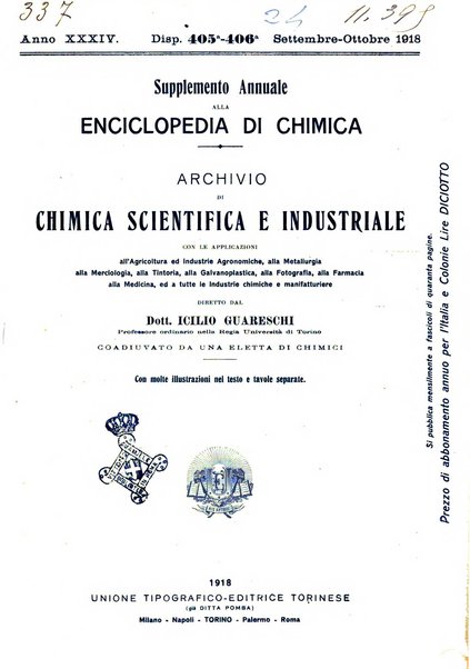 Supplemento annuale alla Enciclopedia di chimica scientifica e industriale colle applicazioni all'agricoltura ed industrie agronomiche ...