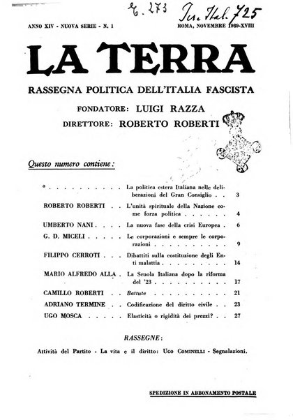 La terra rassegna mensile illustrata della ricostruzione italiana