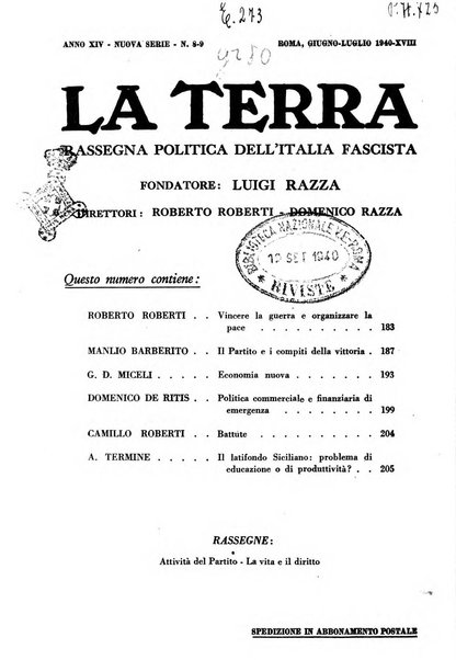 La terra rassegna mensile illustrata della ricostruzione italiana