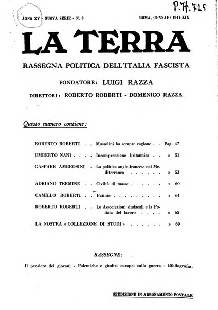 La terra rassegna mensile illustrata della ricostruzione italiana