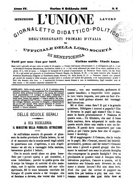 L'unione giornaletto didattico-politico degl'insegnanti primari d'Italia