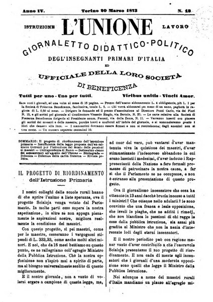 L'unione giornaletto didattico-politico degl'insegnanti primari d'Italia