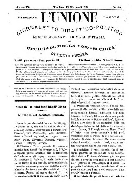 L'unione giornaletto didattico-politico degl'insegnanti primari d'Italia