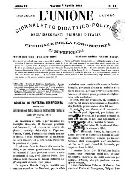 L'unione giornaletto didattico-politico degl'insegnanti primari d'Italia