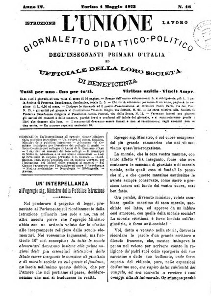 L'unione giornaletto didattico-politico degl'insegnanti primari d'Italia