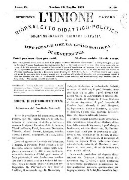 L'unione giornaletto didattico-politico degl'insegnanti primari d'Italia