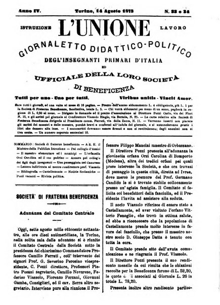 L'unione giornaletto didattico-politico degl'insegnanti primari d'Italia