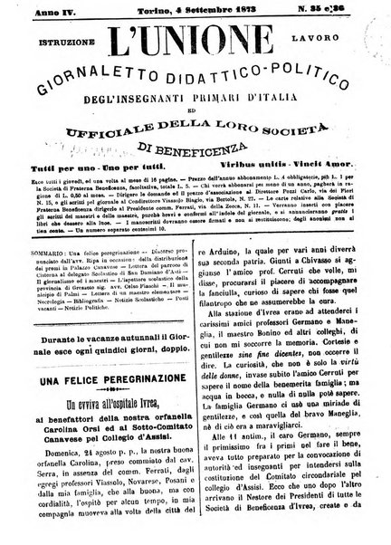 L'unione giornaletto didattico-politico degl'insegnanti primari d'Italia