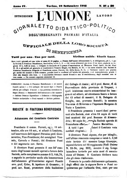 L'unione giornaletto didattico-politico degl'insegnanti primari d'Italia
