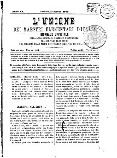 L'unione giornaletto didattico-politico degl'insegnanti primari d'Italia