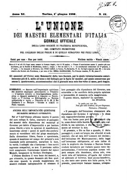 L'unione giornaletto didattico-politico degl'insegnanti primari d'Italia