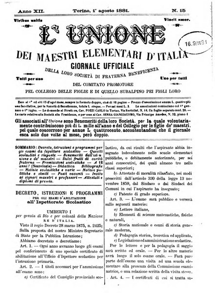 L'unione giornaletto didattico-politico degl'insegnanti primari d'Italia