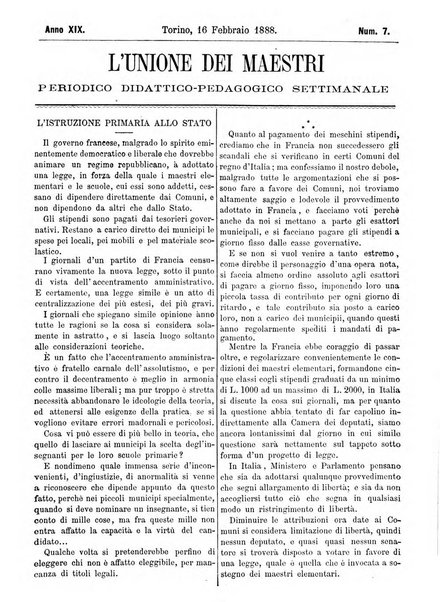 L'unione giornaletto didattico-politico degl'insegnanti primari d'Italia