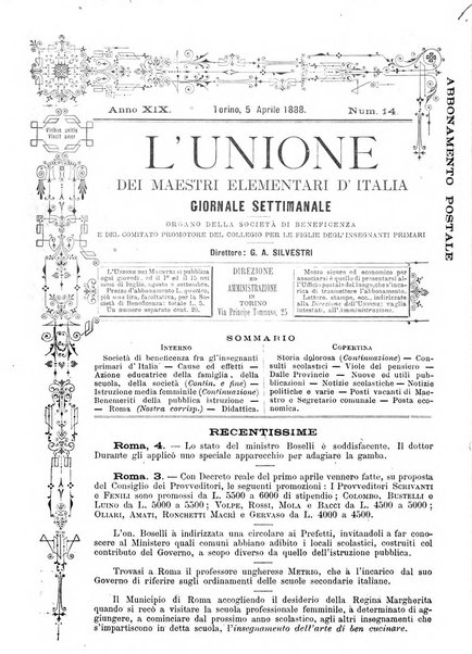 L'unione giornaletto didattico-politico degl'insegnanti primari d'Italia