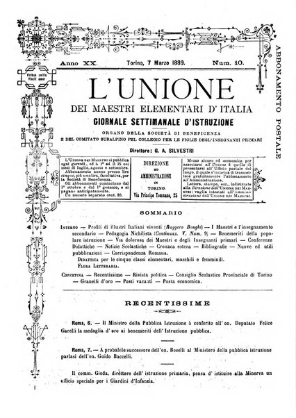 L'unione giornaletto didattico-politico degl'insegnanti primari d'Italia