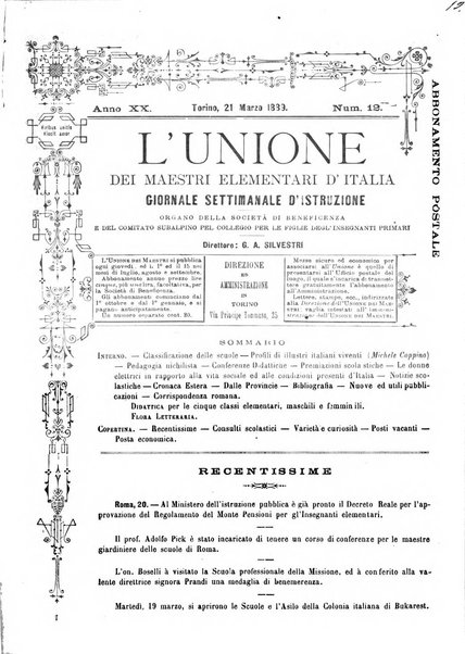 L'unione giornaletto didattico-politico degl'insegnanti primari d'Italia