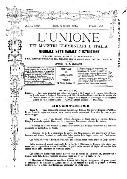 L'unione giornaletto didattico-politico degl'insegnanti primari d'Italia