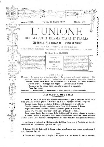 L'unione giornaletto didattico-politico degl'insegnanti primari d'Italia