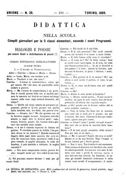 L'unione giornaletto didattico-politico degl'insegnanti primari d'Italia