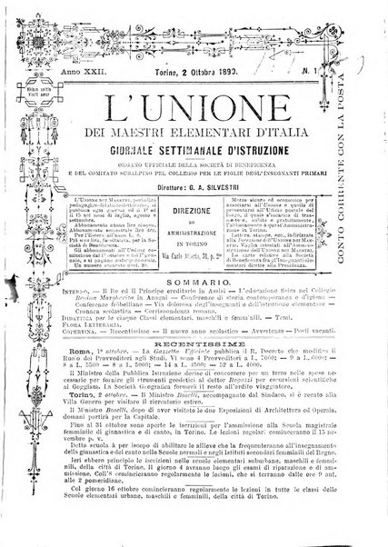 L'unione giornaletto didattico-politico degl'insegnanti primari d'Italia