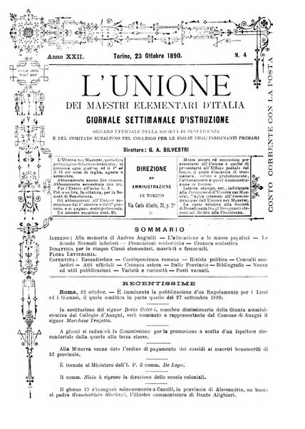 L'unione giornaletto didattico-politico degl'insegnanti primari d'Italia