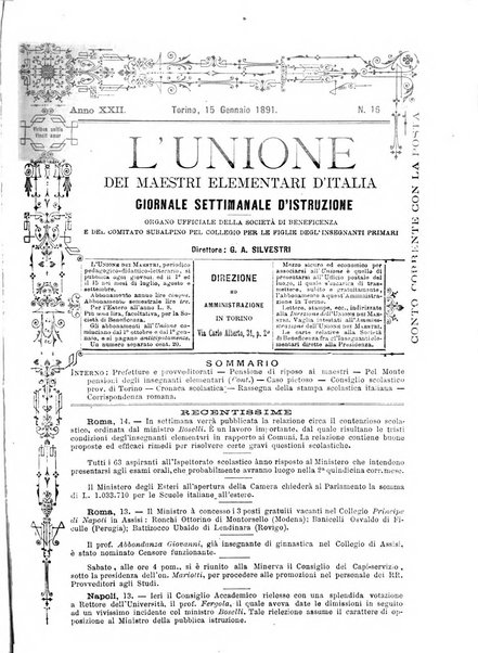 L'unione giornaletto didattico-politico degl'insegnanti primari d'Italia