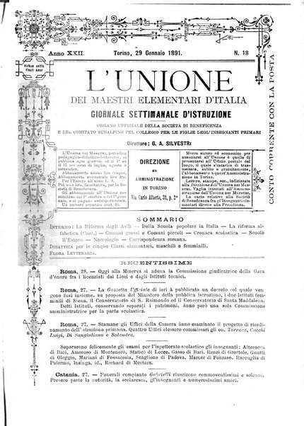 L'unione giornaletto didattico-politico degl'insegnanti primari d'Italia