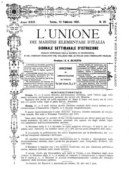 L'unione giornaletto didattico-politico degl'insegnanti primari d'Italia