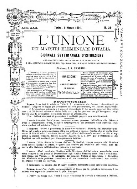 L'unione giornaletto didattico-politico degl'insegnanti primari d'Italia