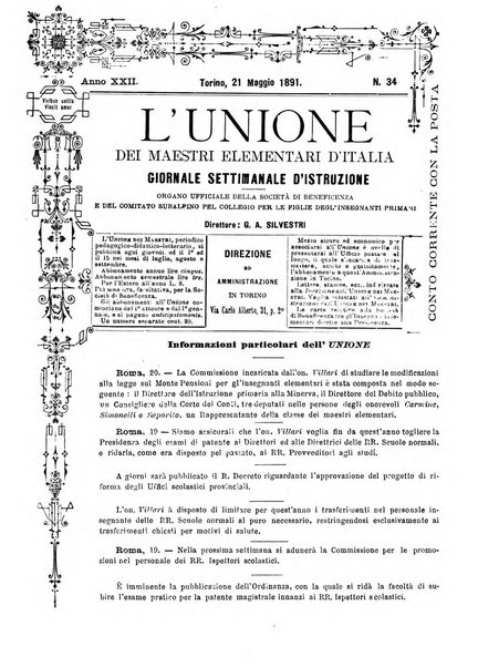 L'unione giornaletto didattico-politico degl'insegnanti primari d'Italia