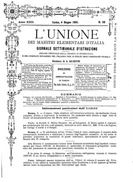 L'unione giornaletto didattico-politico degl'insegnanti primari d'Italia