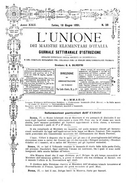 L'unione giornaletto didattico-politico degl'insegnanti primari d'Italia