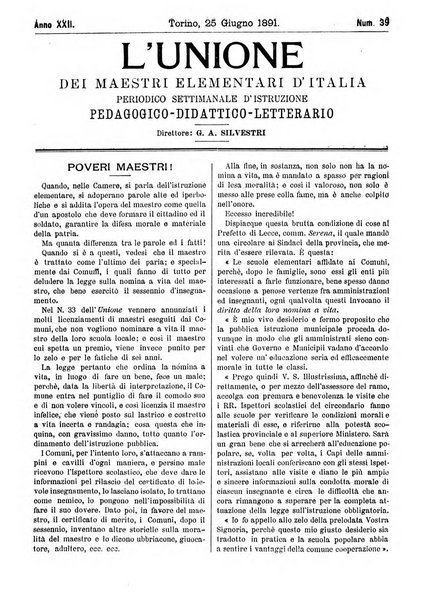 L'unione giornaletto didattico-politico degl'insegnanti primari d'Italia