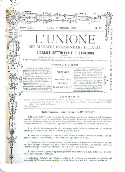 L'unione giornaletto didattico-politico degl'insegnanti primari d'Italia