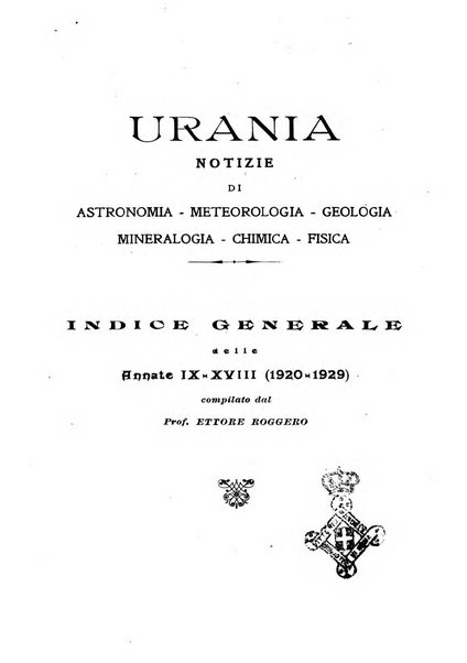 Urania saggi di astronomia popolare e scienze affini