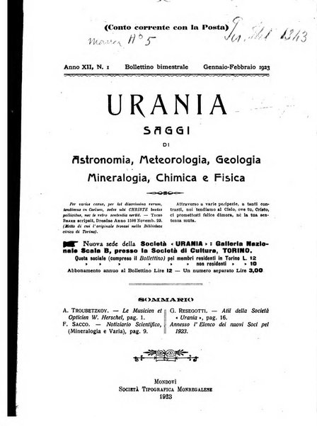 Urania saggi di astronomia popolare e scienze affini