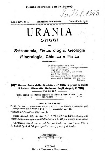 Urania saggi di astronomia popolare e scienze affini