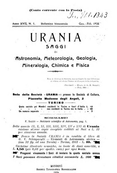 Urania saggi di astronomia popolare e scienze affini