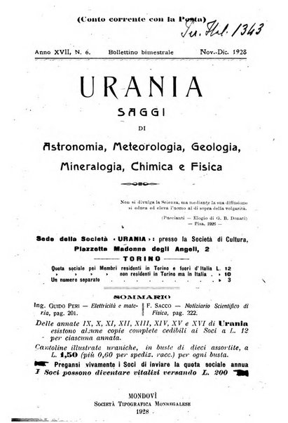 Urania saggi di astronomia popolare e scienze affini