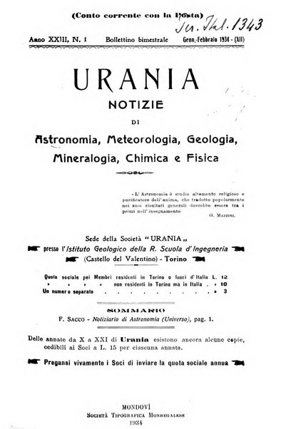 Urania saggi di astronomia popolare e scienze affini