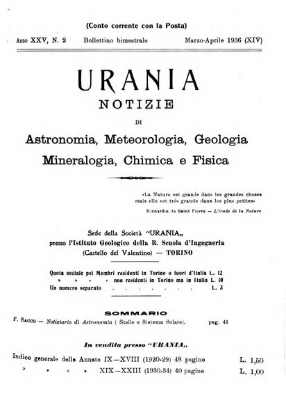 Urania saggi di astronomia popolare e scienze affini