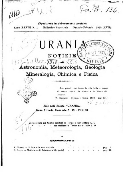 Urania saggi di astronomia popolare e scienze affini