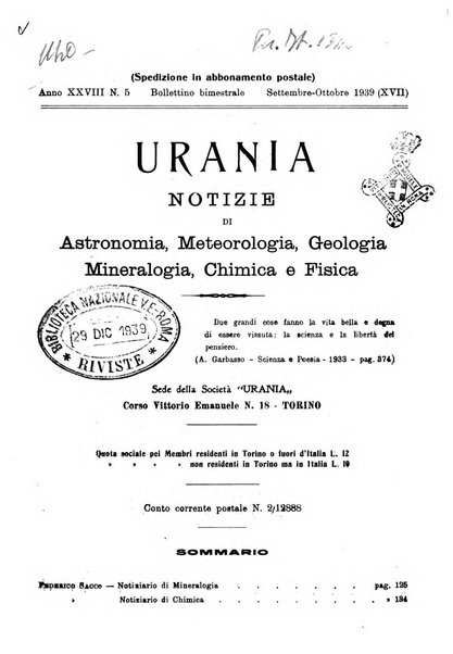 Urania saggi di astronomia popolare e scienze affini