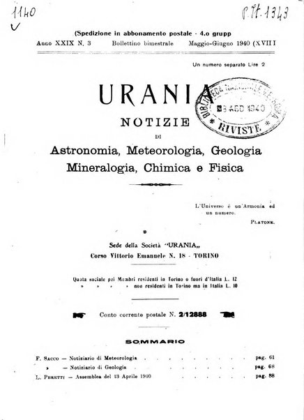 Urania saggi di astronomia popolare e scienze affini